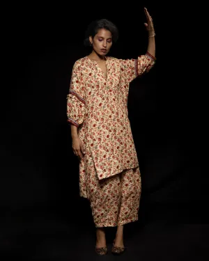 Viam   I   Ivory Floral Hand Printed Pants