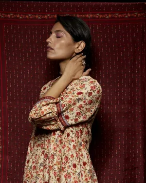 Viam   I   Ivory Floral Hand Printed Top