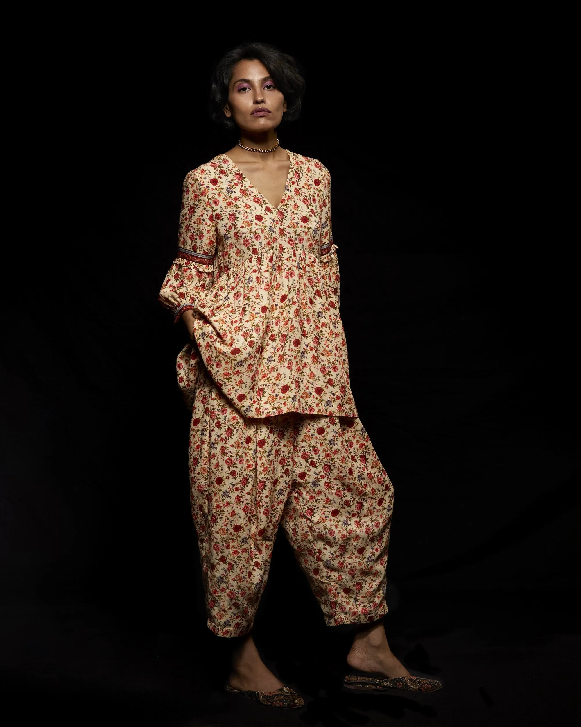 Viam   I   Ivory Floral Hand Printed Top