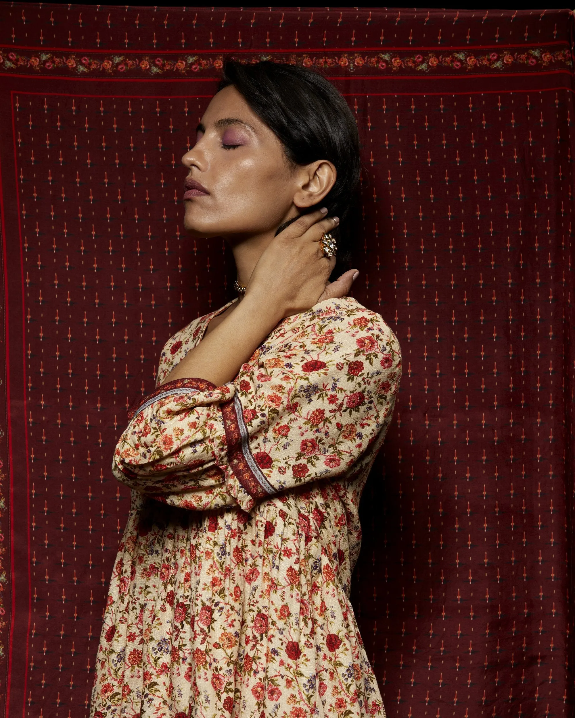 Viam   I   Ivory Floral Hand Printed Top