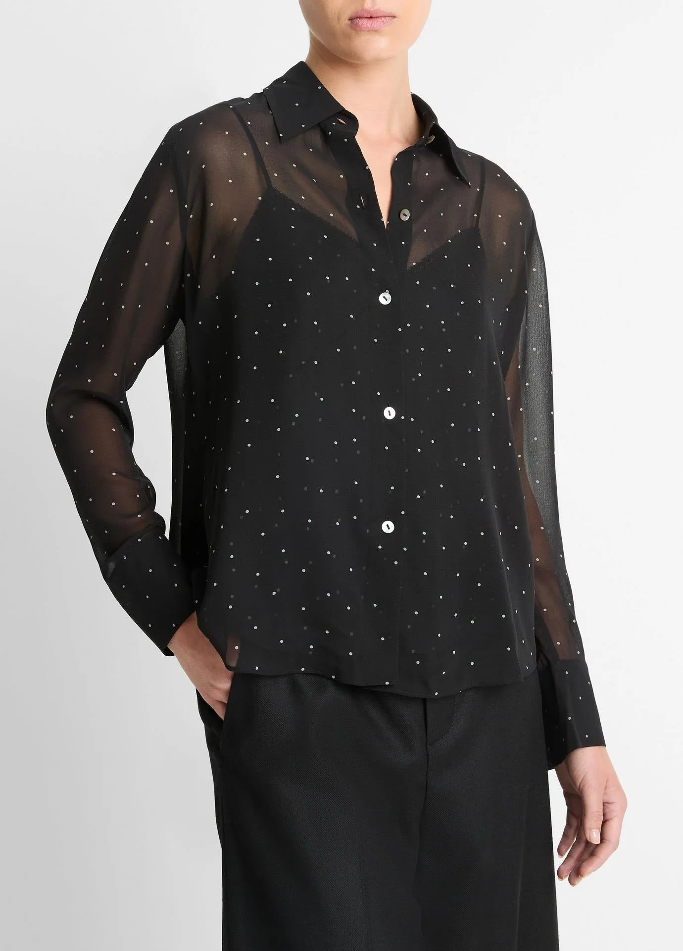 Vince Sheer Dot-Print Silk Lined Blouse (More Colors)