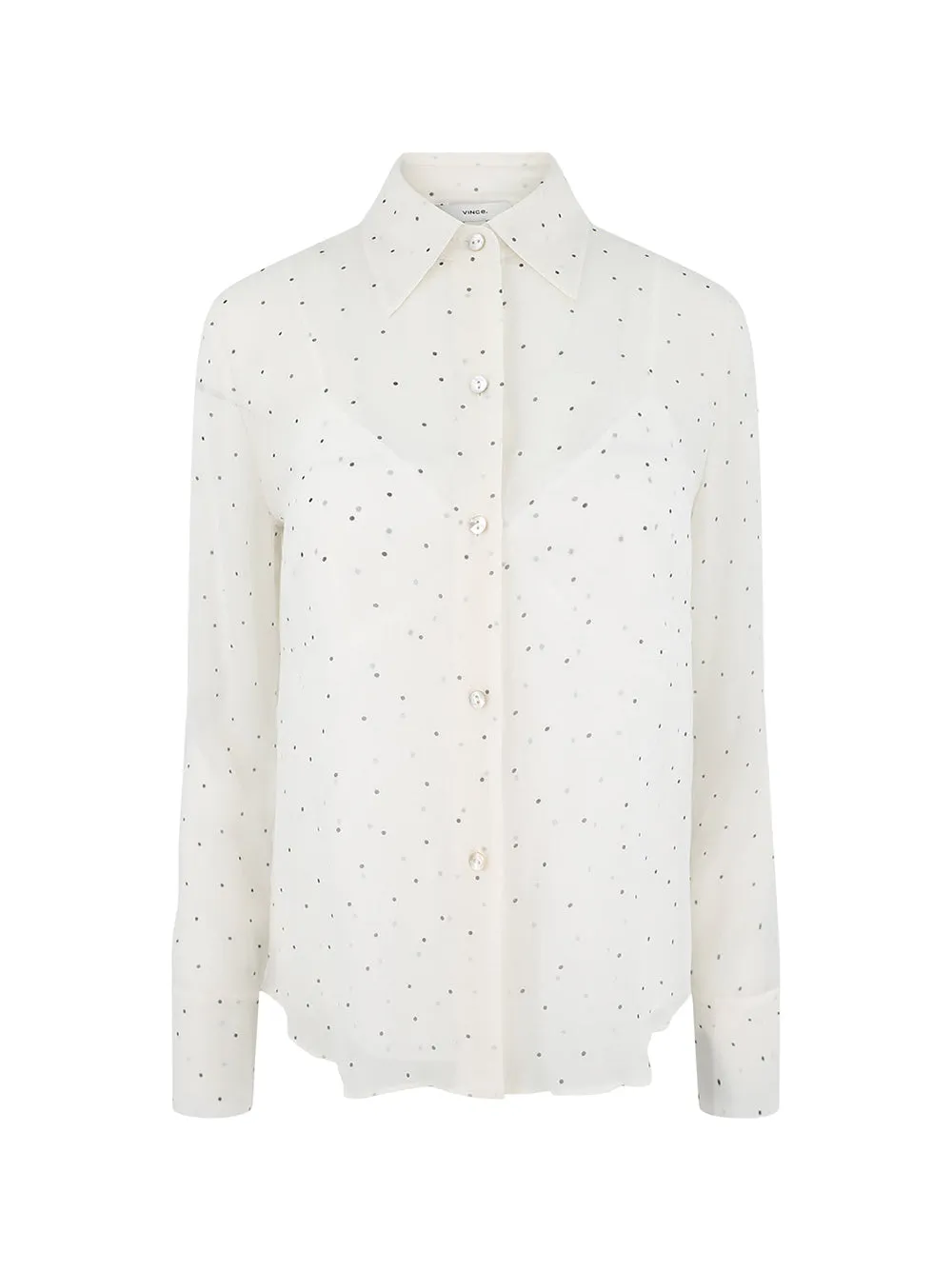 Vince Sheer Dot-Print Silk Lined Blouse (More Colors)