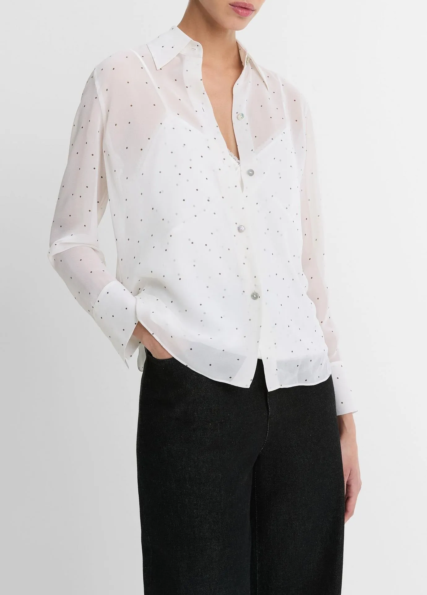 Vince Sheer Dot-Print Silk Lined Blouse (More Colors)