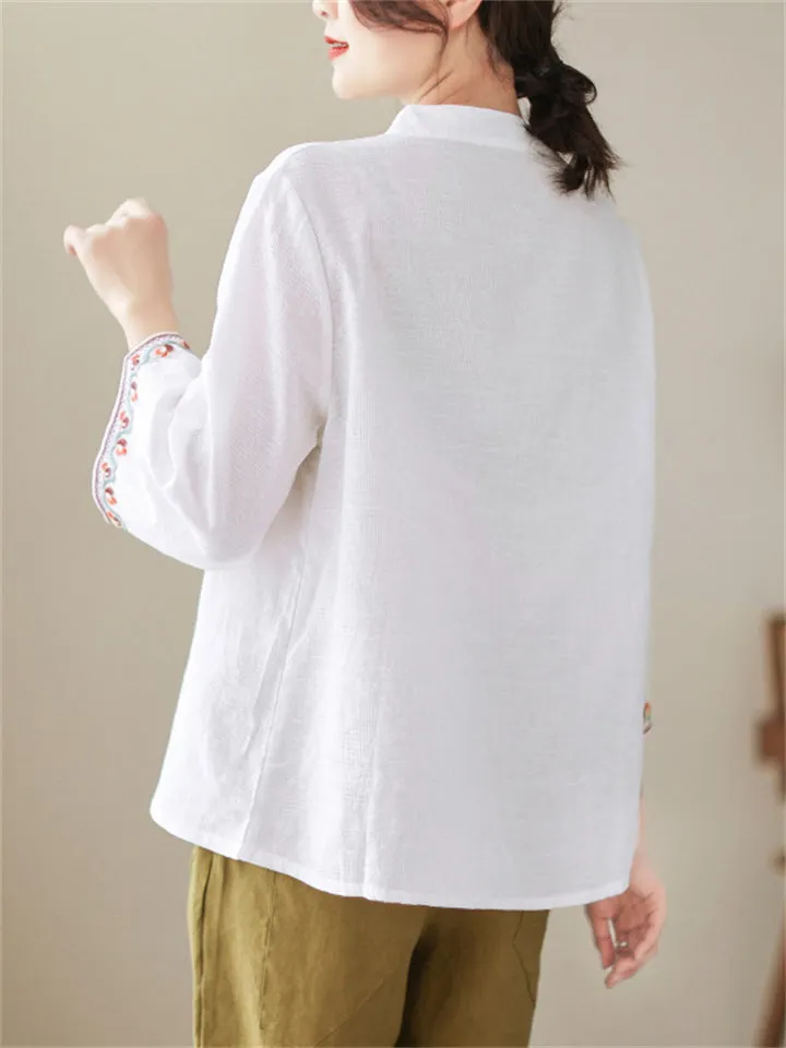 Vintage Cotton Linen 3/4 Sleeve Shirts for Ladies