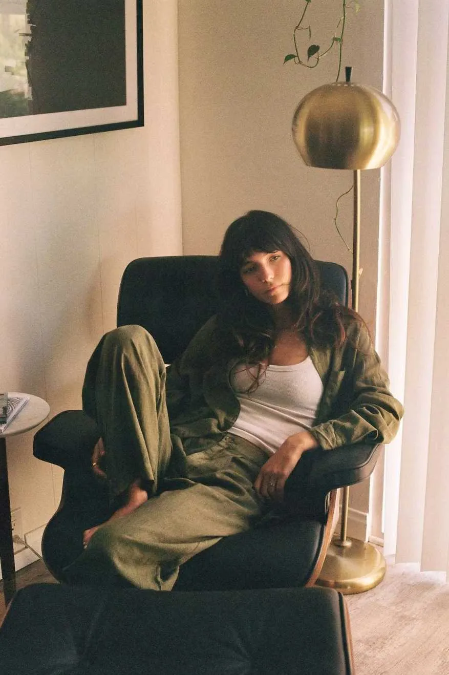 Vintage Linen Blend Wide Leg Pant - Sea Kelp