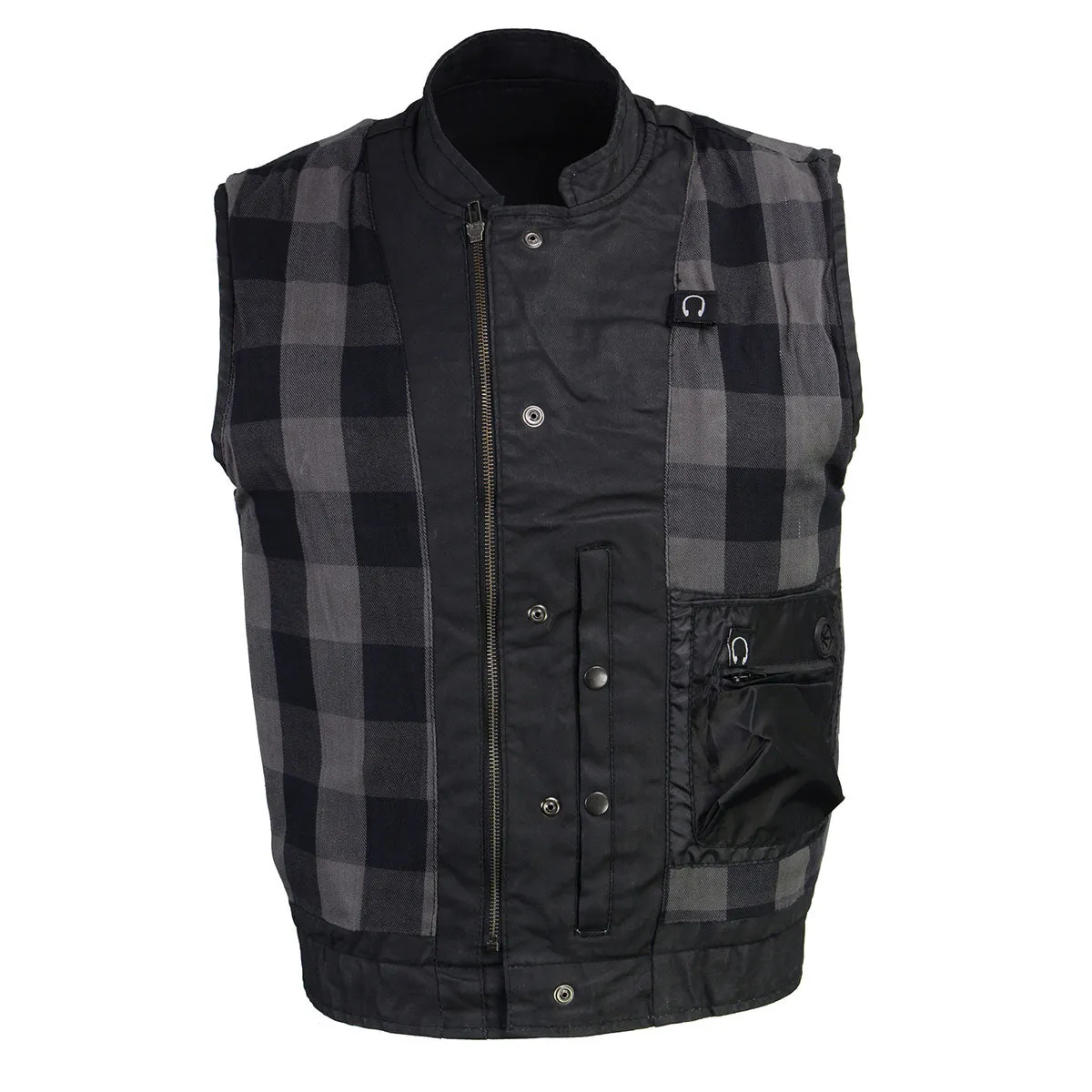 WAX MDM3025 Men’s Black Waxy Coated Denim Club Style Vest