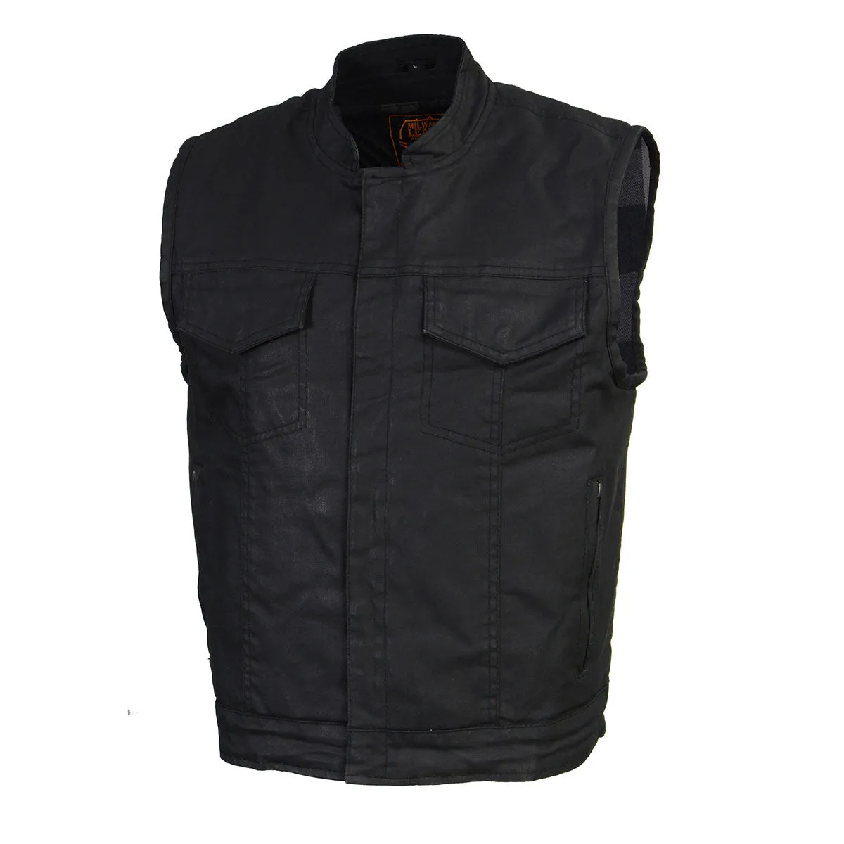 WAX MDM3025 Men’s Black Waxy Coated Denim Club Style Vest