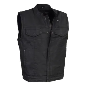 WAX MDM3025 Men’s Black Waxy Coated Denim Club Style Vest