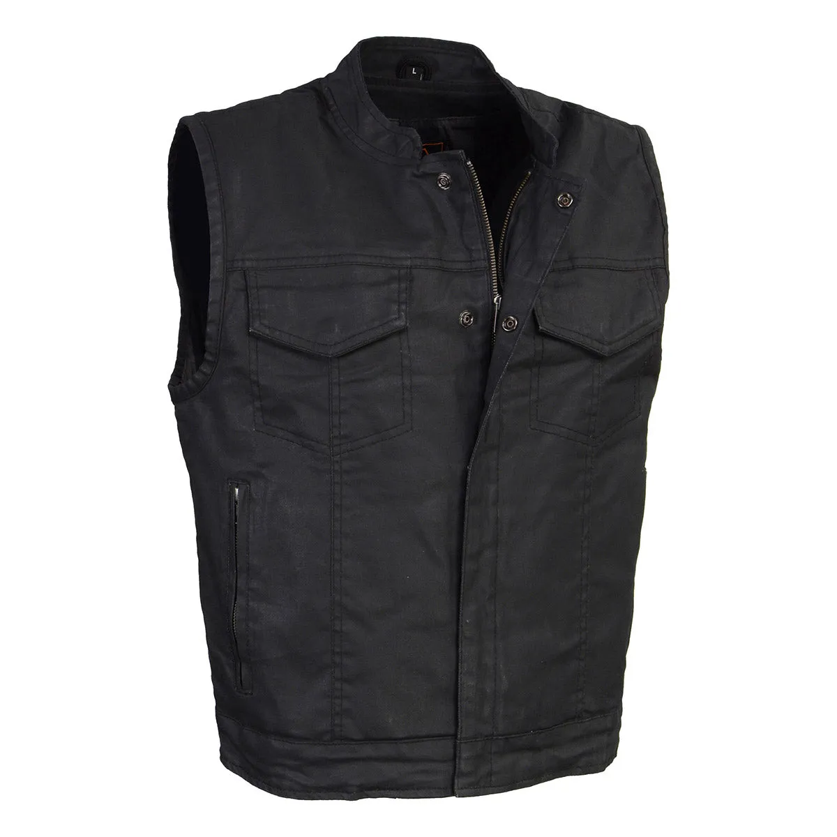 WAX MDM3025 Men’s Black Waxy Coated Denim Club Style Vest