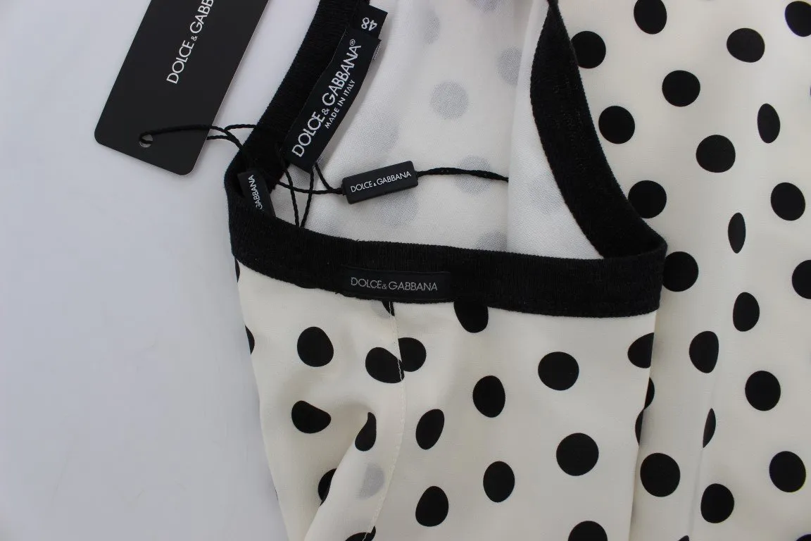 White Black Polka Silk Crewneck T-shirt