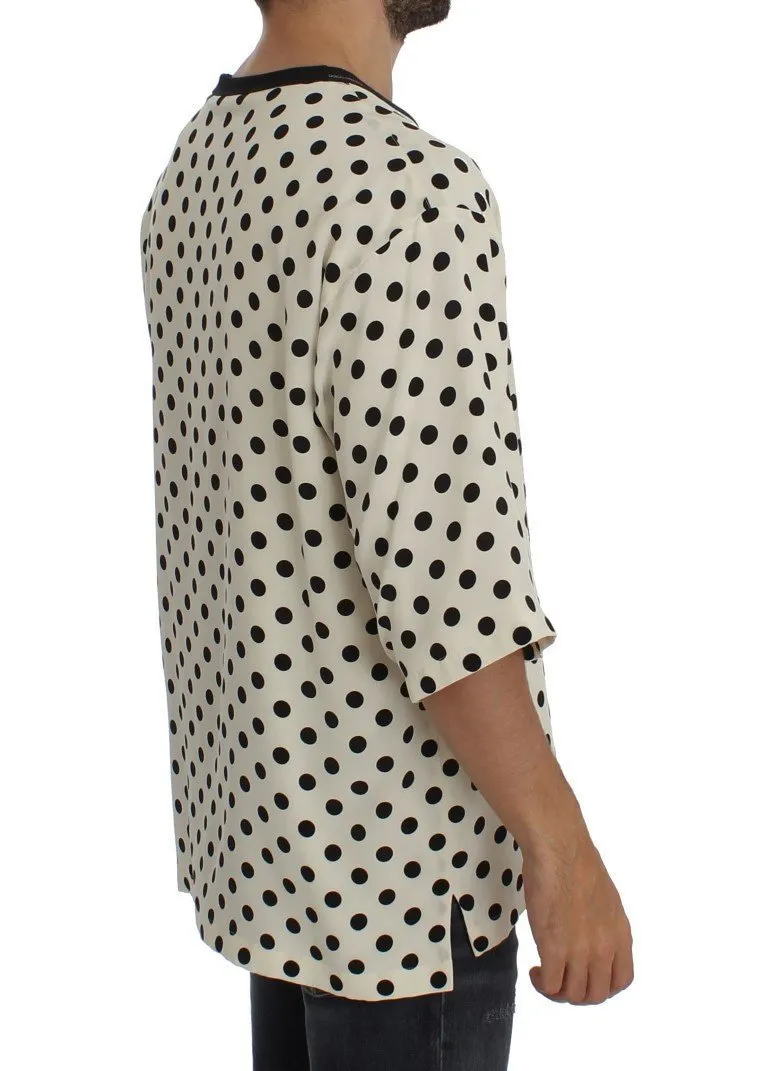 White Black Polka Silk Crewneck T-shirt