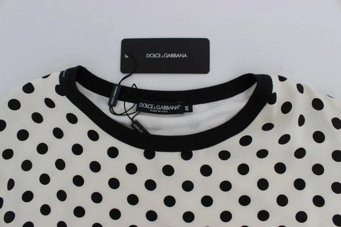 White Black Polka Silk Crewneck T-shirt