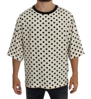 White Black Polka Silk Crewneck T-shirt