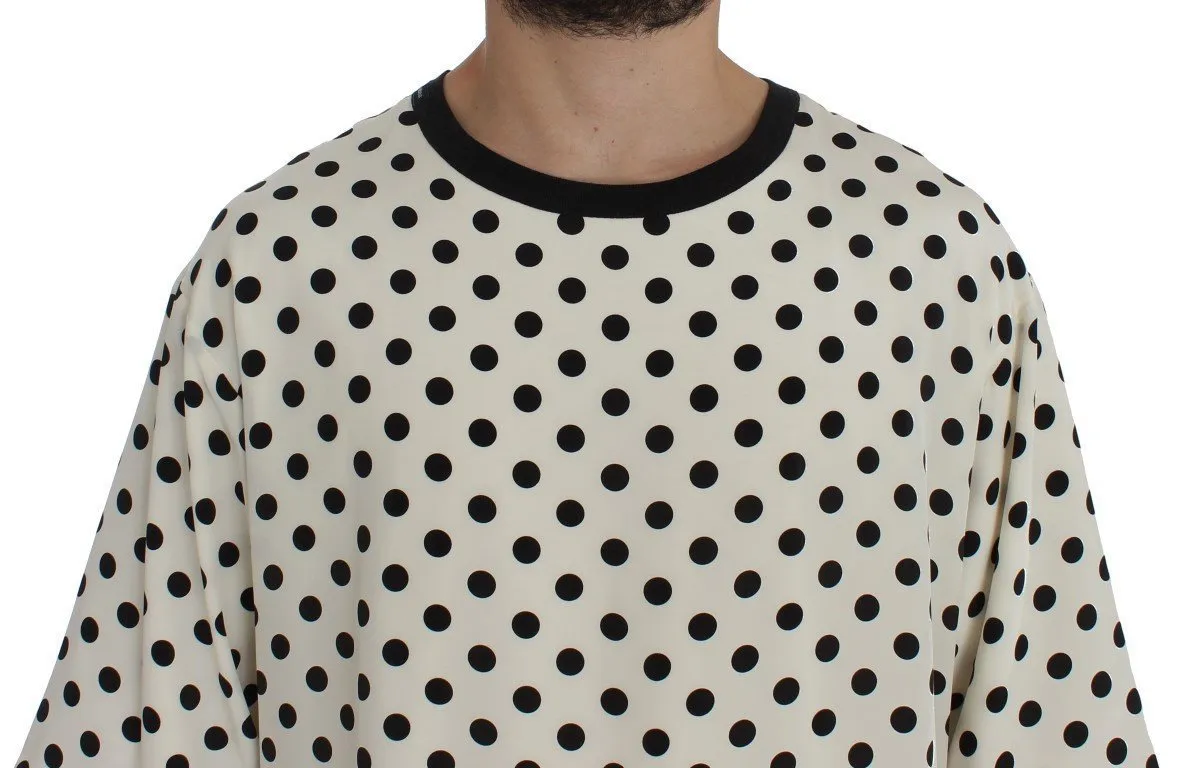 White Black Polka Silk Crewneck T-shirt