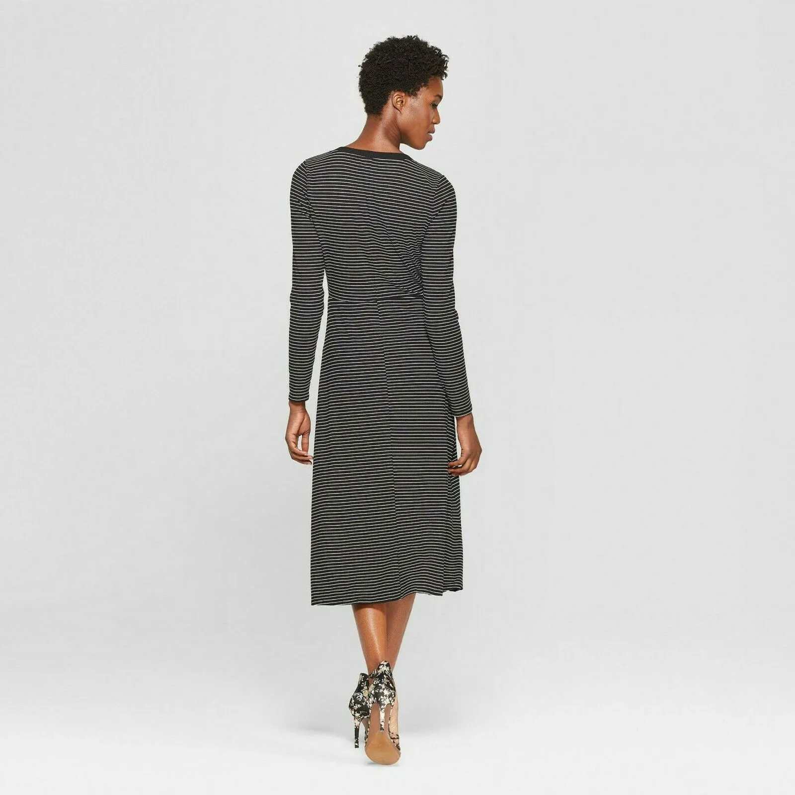 Who What Wear Women's Long Sleeve Striped Rib Midi Dress