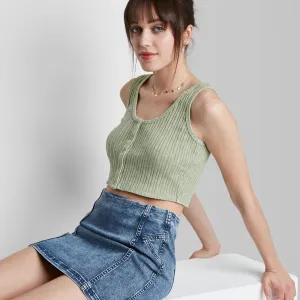 Wild Fable Women's Snap-Front Rib Knit Tiny Tank Top Green Large