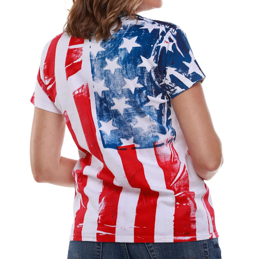 Women's American Flag Hand Silk Screen T-shirt