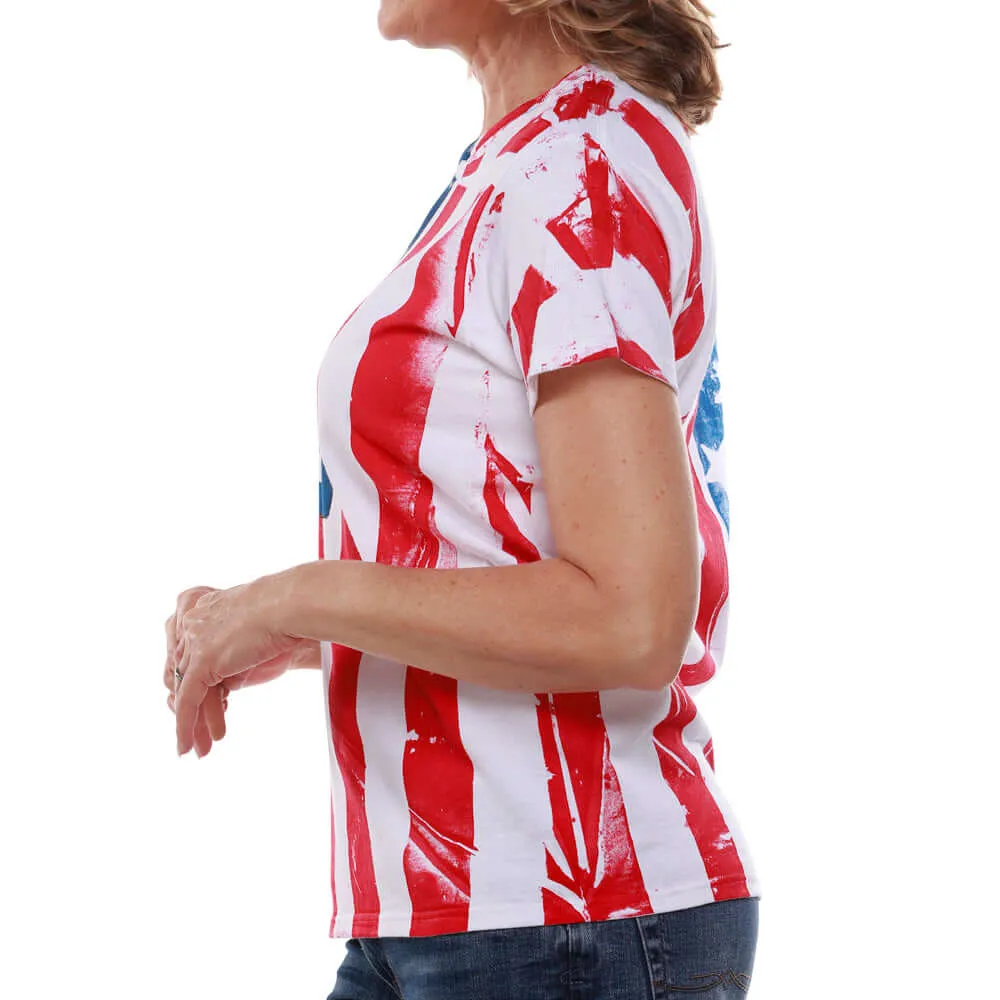 Women's American Flag Hand Silk Screen T-shirt