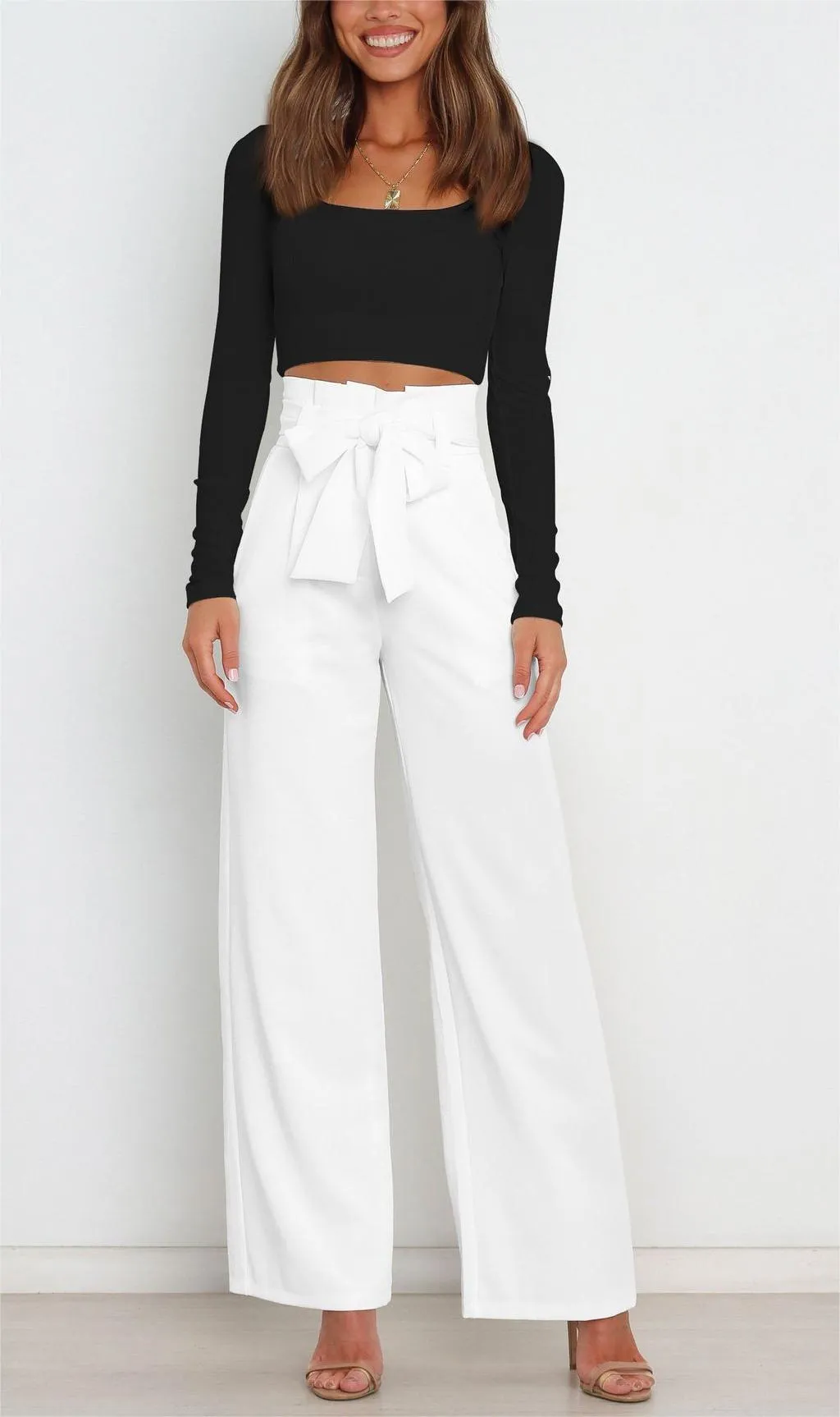 Women's casual wide-leg pants bow trousers