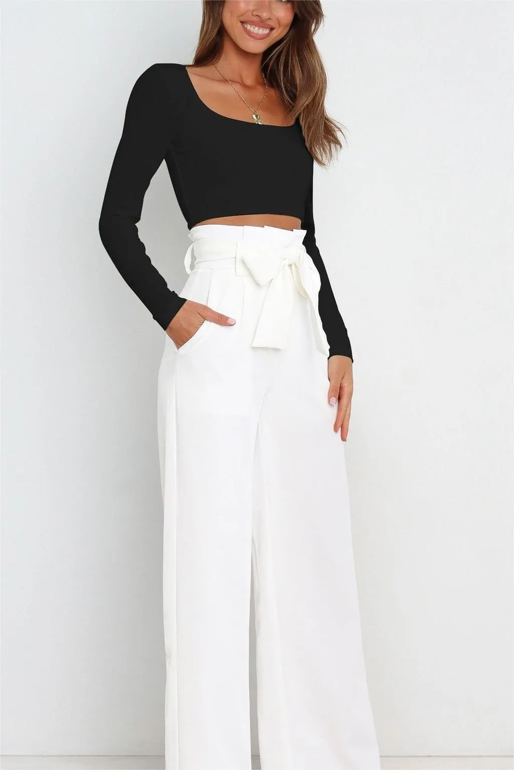 Women's casual wide-leg pants bow trousers