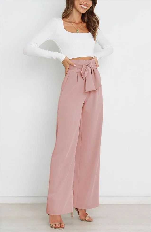 Women's casual wide-leg pants bow trousers