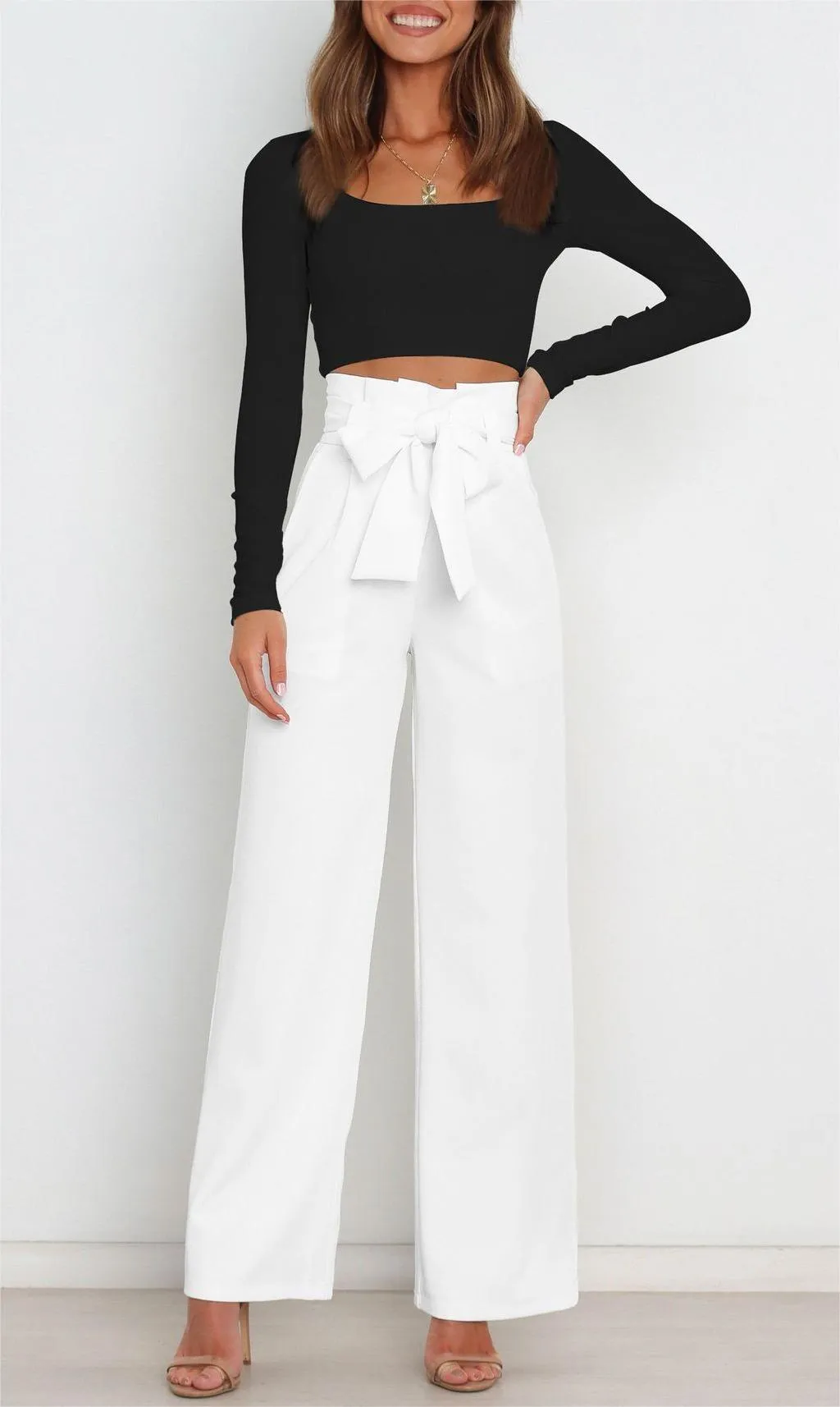 Women'S Casual Wide-Leg Pants Bow Trousers