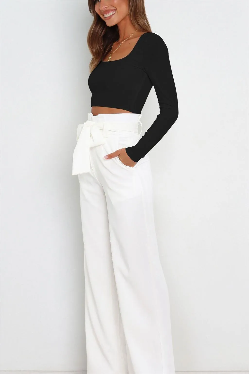 Women's casual wide-leg pants bow trousers