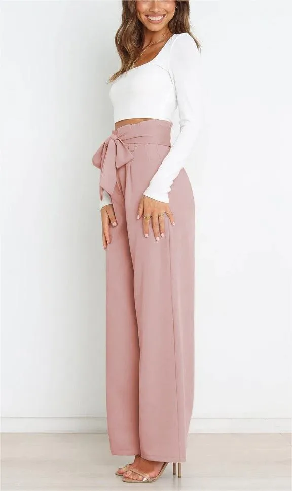 Women's casual wide-leg pants bow trousers