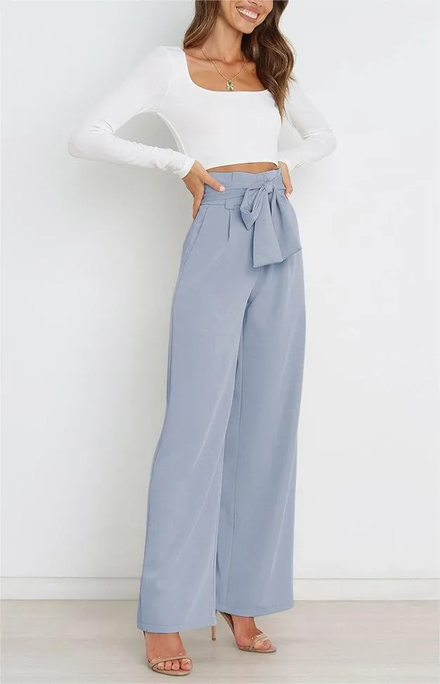 Women's casual wide-leg pants bow trousers
