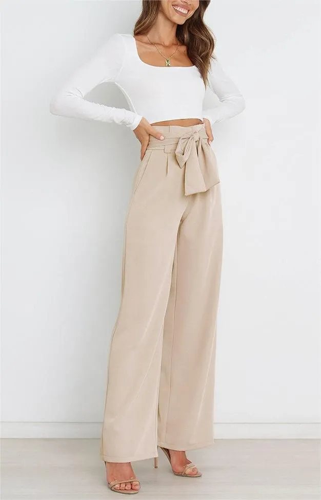 Women's casual wide-leg pants bow trousers