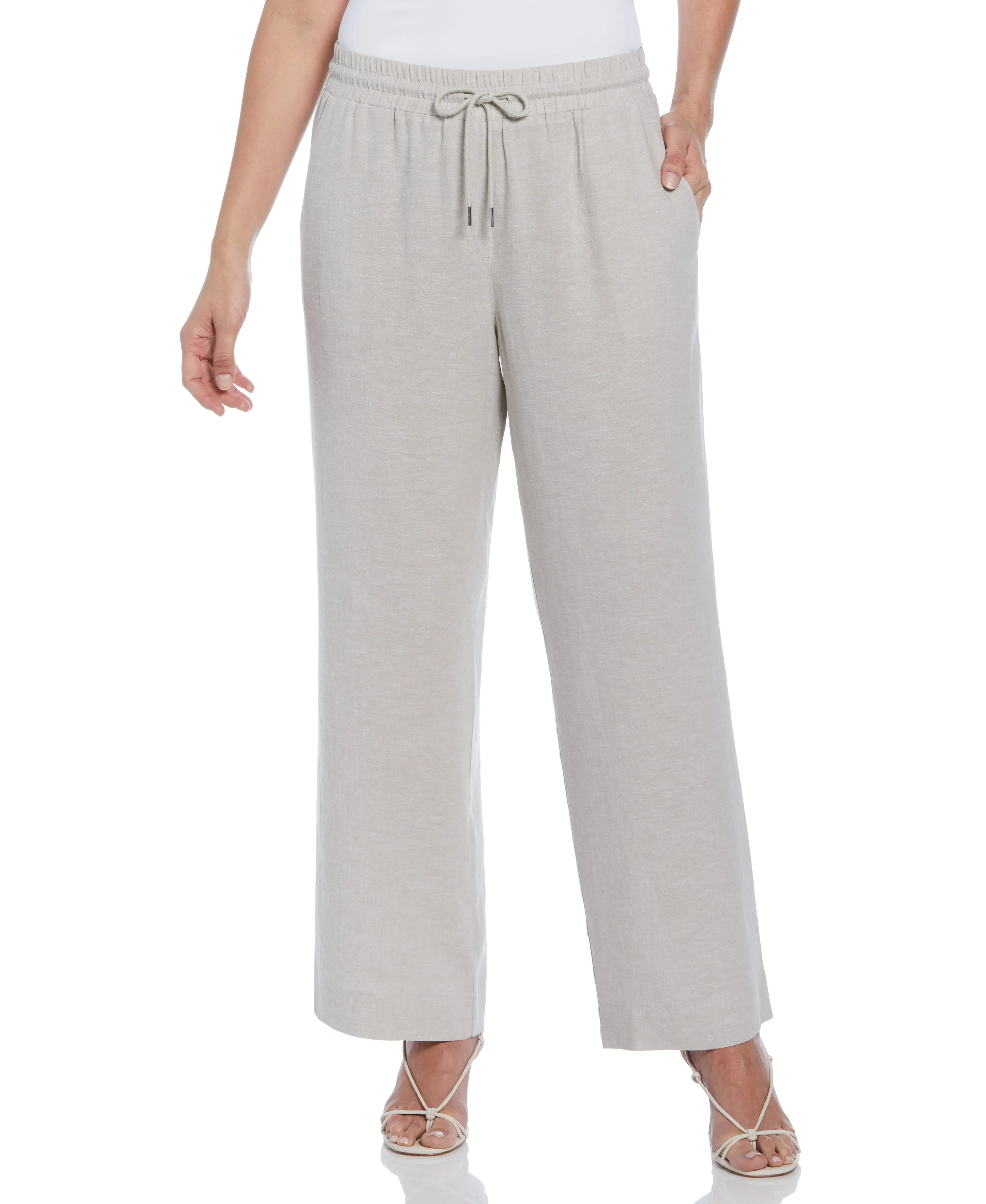 Women's Cross Dyed Linen Blend Wide Leg Drawstring Pant