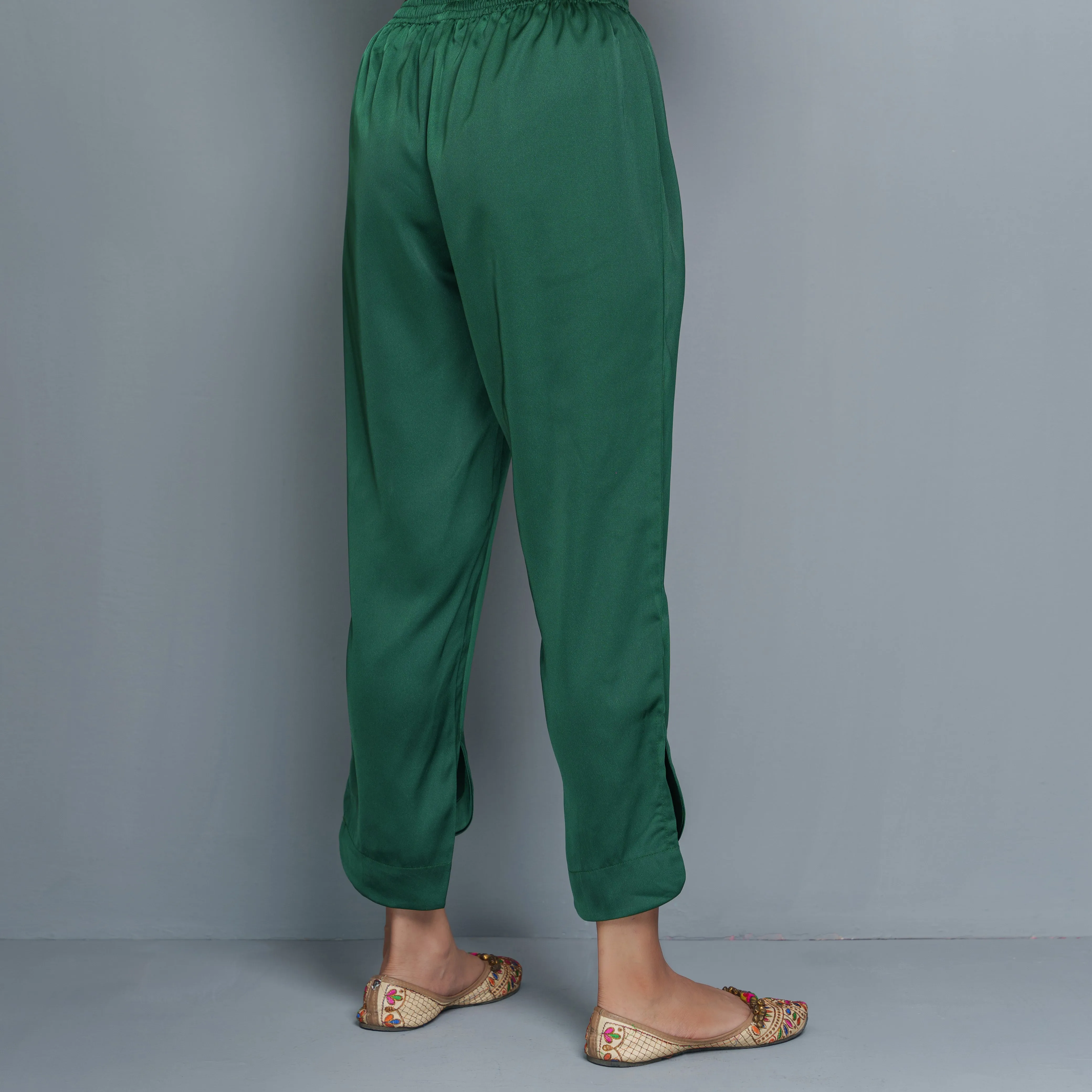 Womens Dark-Green Silk Bottom