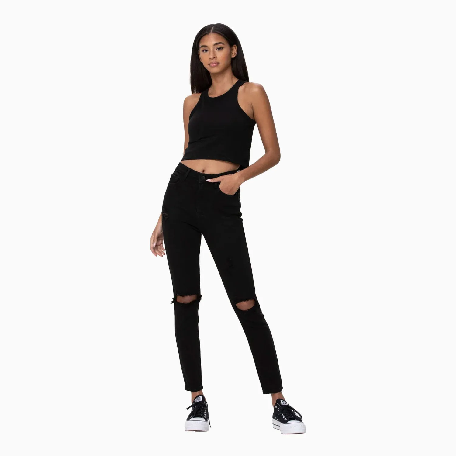 Women's High Rise Distress Ankle Skinny Pant