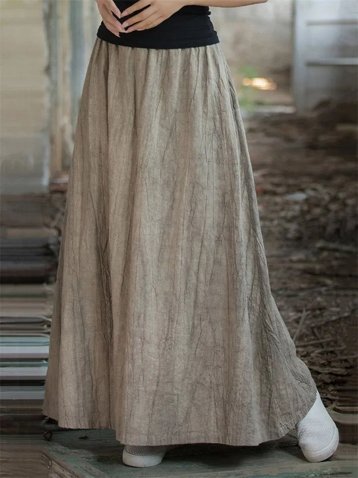 Women's Linen Cotton Elastic Waist Tie Dye Skirt