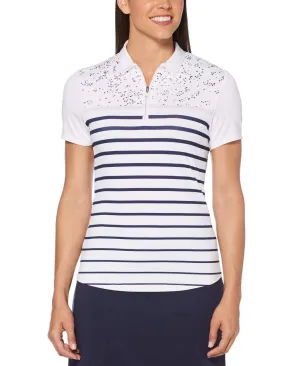 Womens Mini Print Stripe Polo