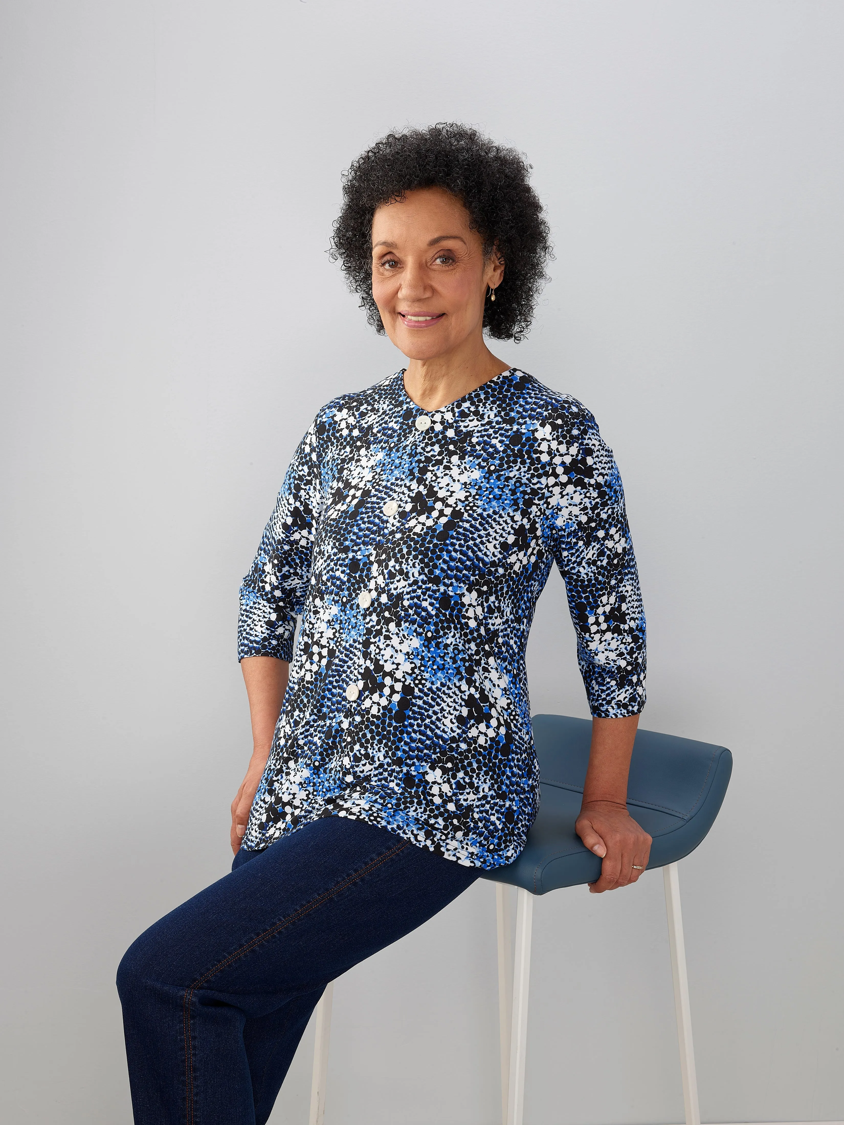 Women's Open Back Faux Button Top