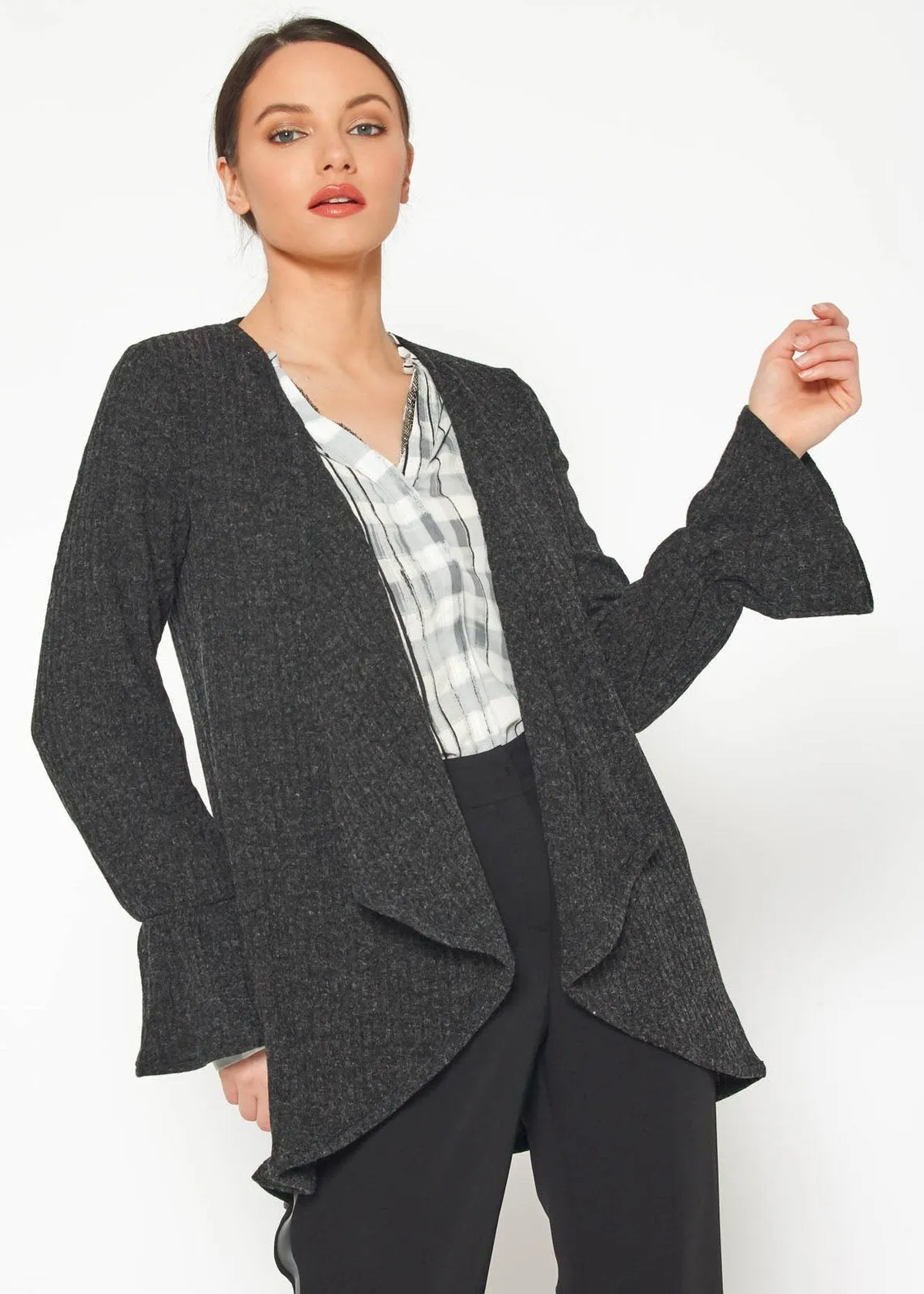 Women's Open Front Ruffle Sleeve Cardigan