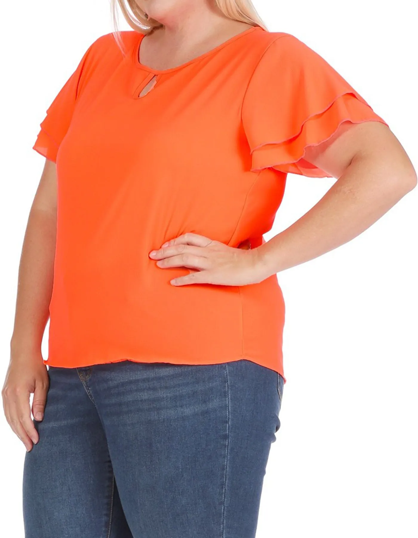 Women's Plus Size Casual Solid Flowy Short Sleeve Round Neck Key Hole Blouse
