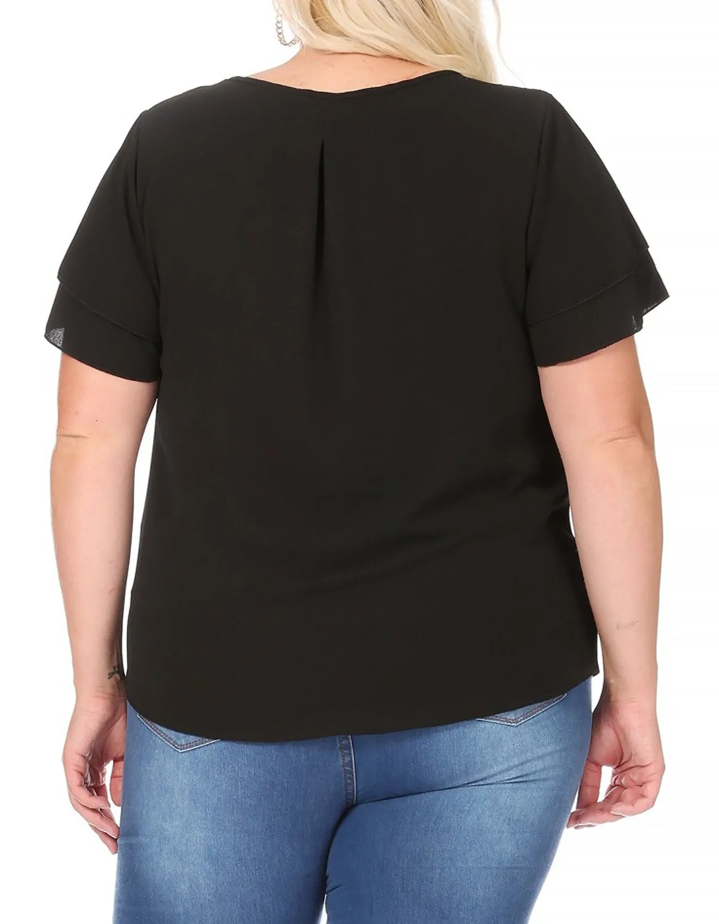 Women's Plus Size Casual Solid Flowy Short Sleeve Round Neck Key Hole Blouse