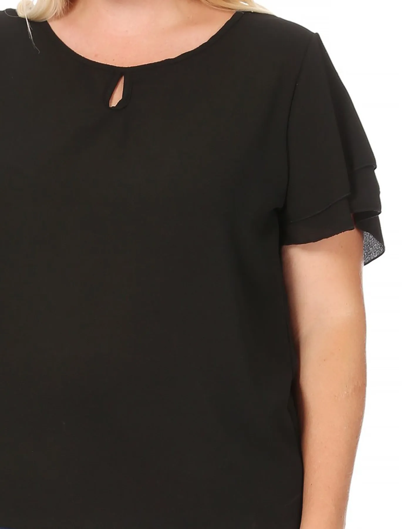 Women's Plus Size Casual Solid Flowy Short Sleeve Round Neck Key Hole Blouse