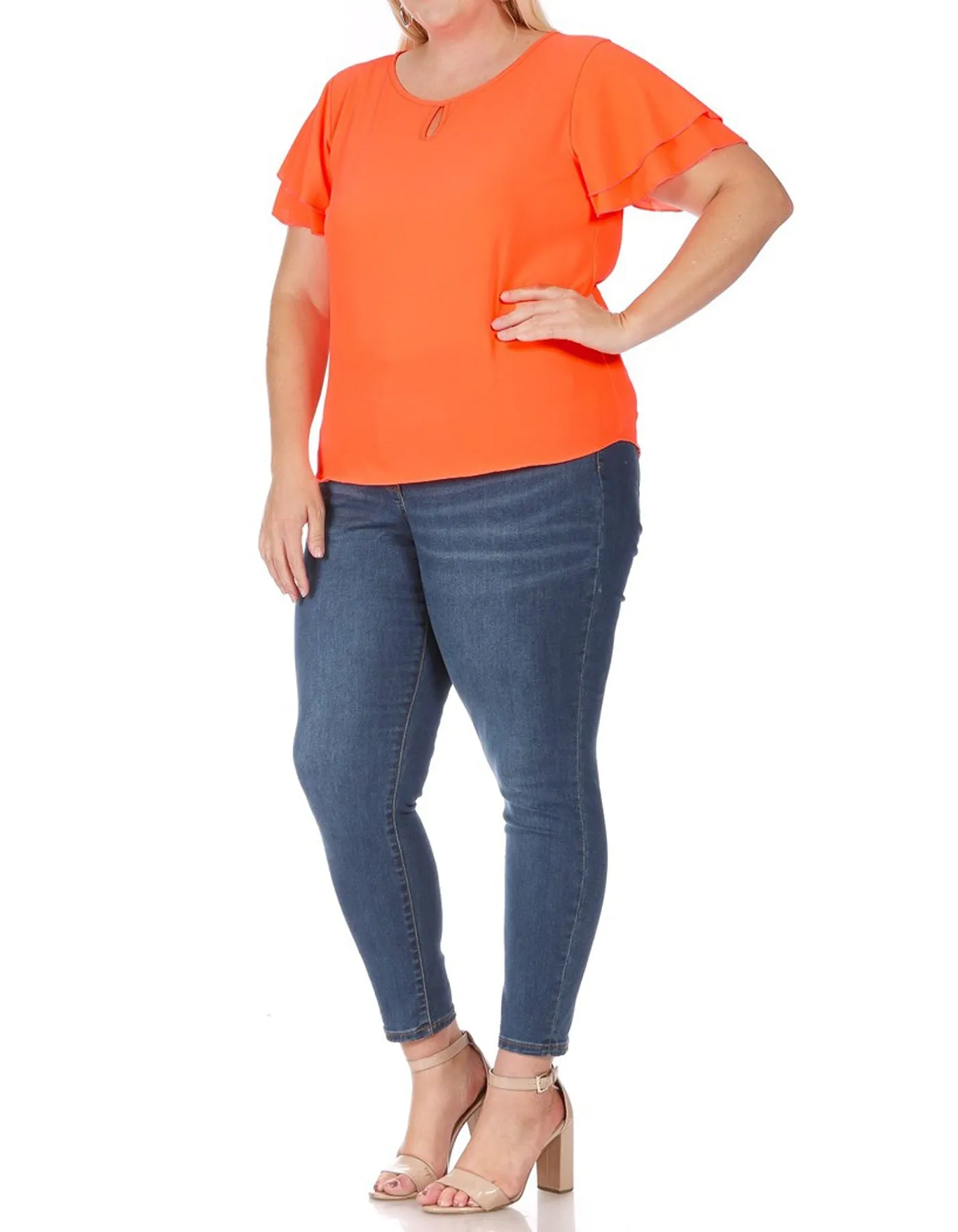 Women's Plus Size Casual Solid Flowy Short Sleeve Round Neck Key Hole Blouse