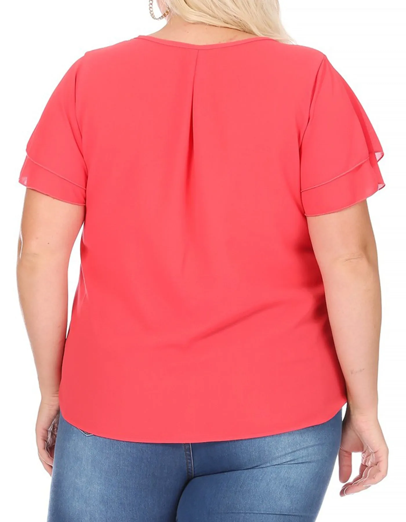 Women's Plus Size Casual Solid Flowy Short Sleeve Round Neck Key Hole Blouse