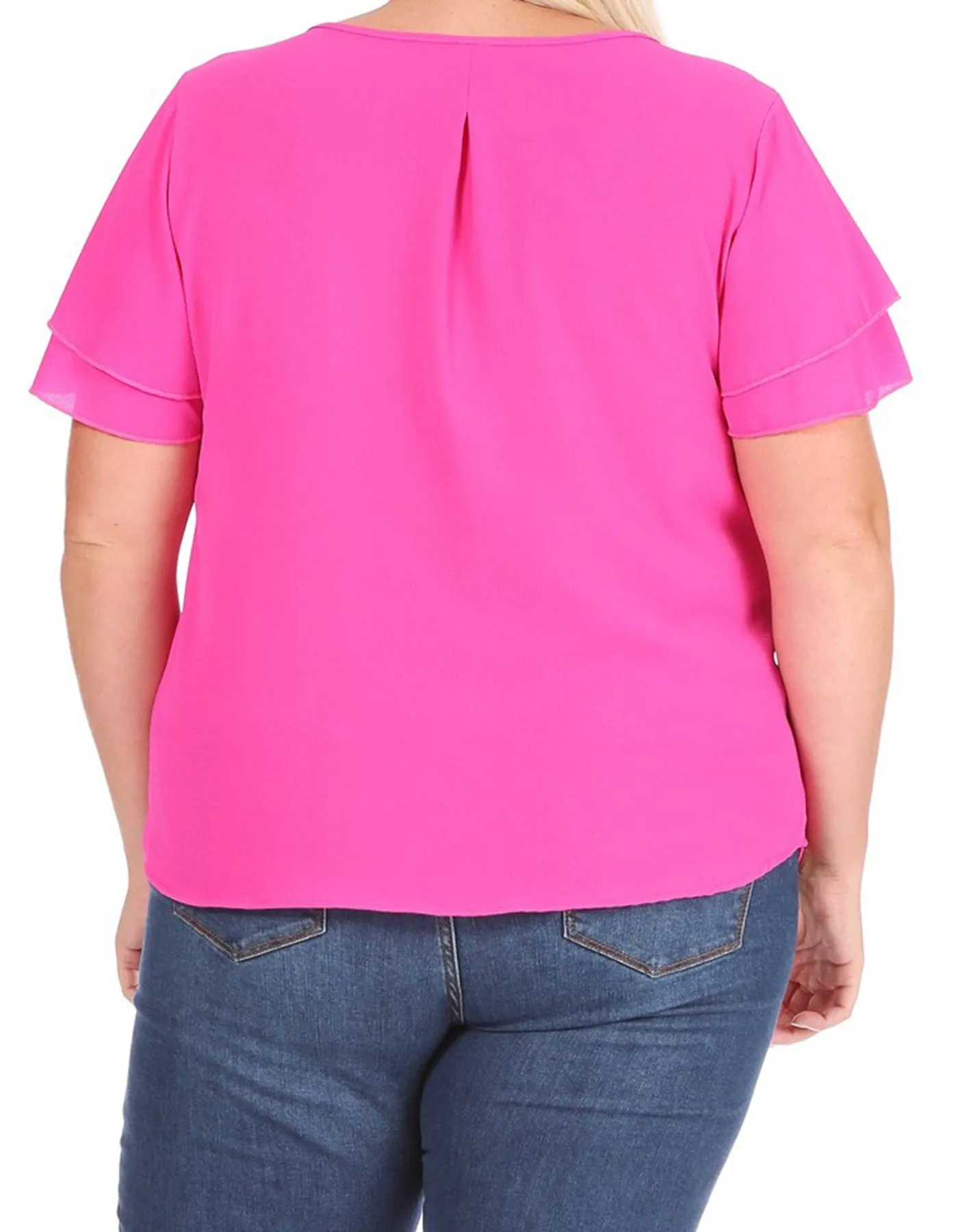 Women's Plus Size Casual Solid Flowy Short Sleeve Round Neck Key Hole Blouse