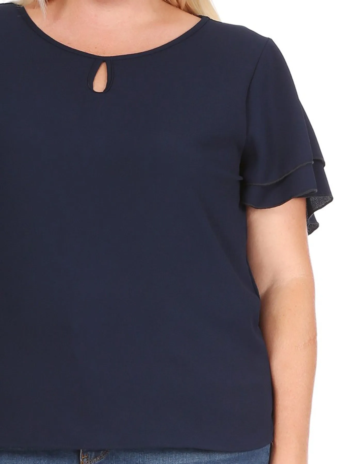 Women's Plus Size Casual Solid Flowy Short Sleeve Round Neck Key Hole Blouse