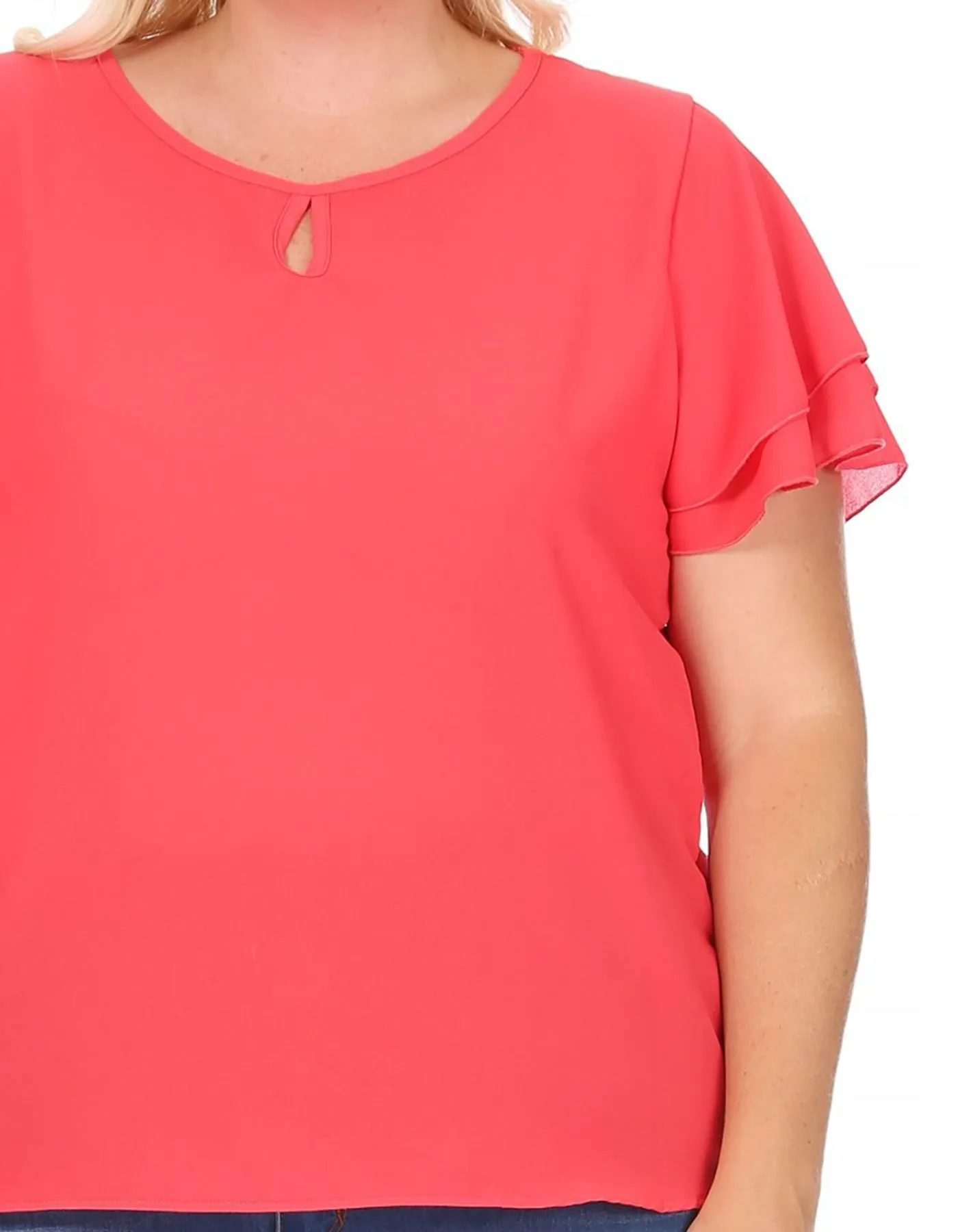 Women's Plus Size Casual Solid Flowy Short Sleeve Round Neck Key Hole Blouse