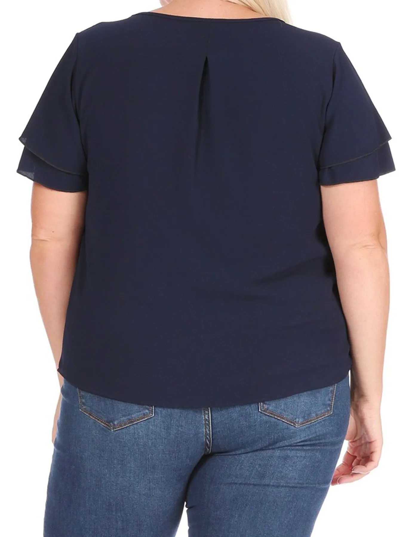 Women's Plus Size Casual Solid Flowy Short Sleeve Round Neck Key Hole Blouse