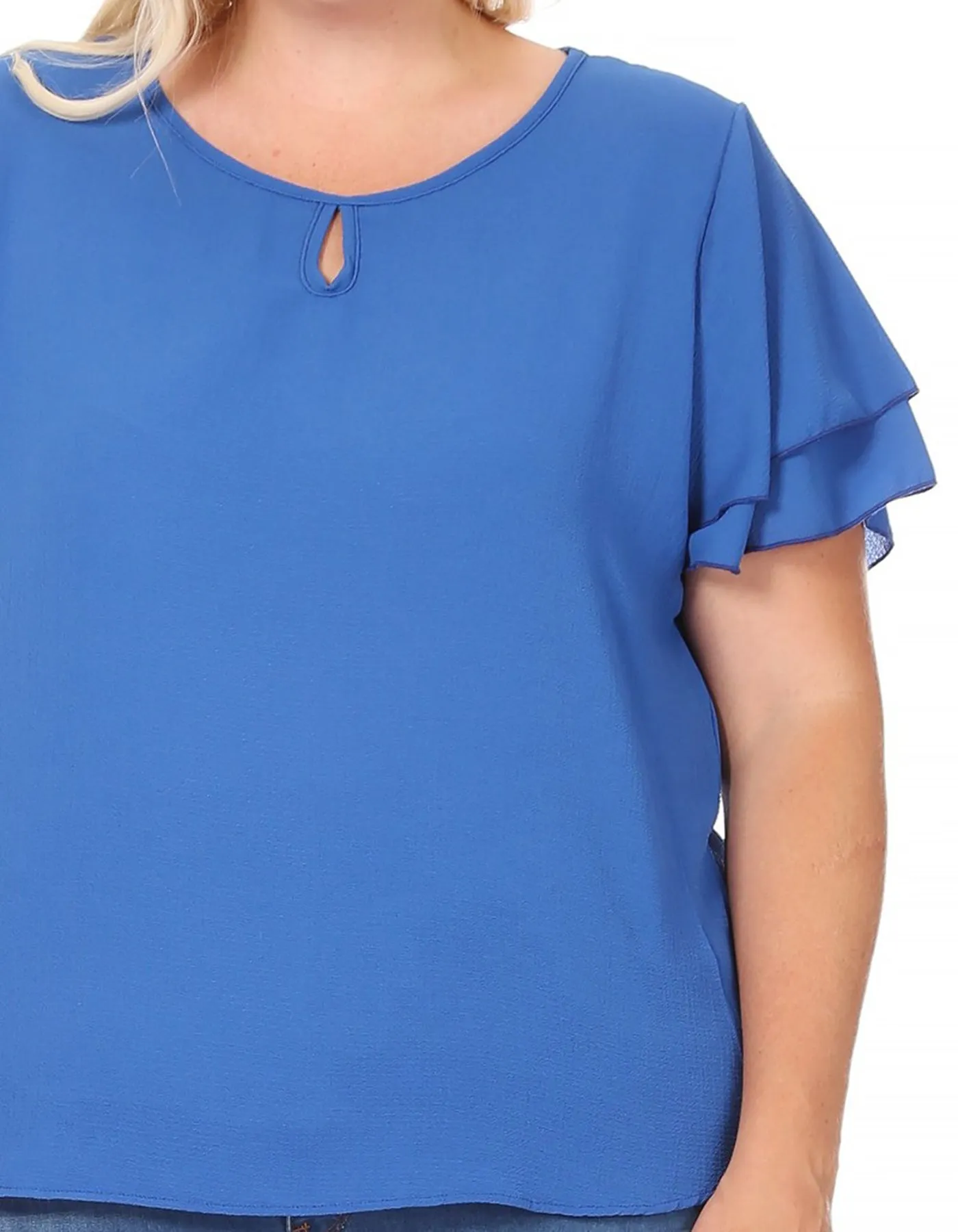 Women's Plus Size Casual Solid Flowy Short Sleeve Round Neck Key Hole Blouse
