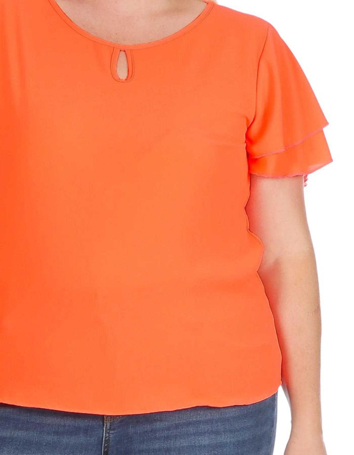 Women's Plus Size Casual Solid Flowy Short Sleeve Round Neck Key Hole Blouse