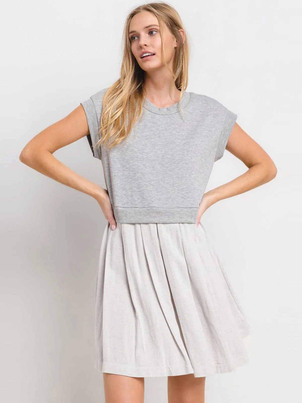 WOMEN'S SHORT SLEEVE LOOSE FIT LINEN MINI DRESS