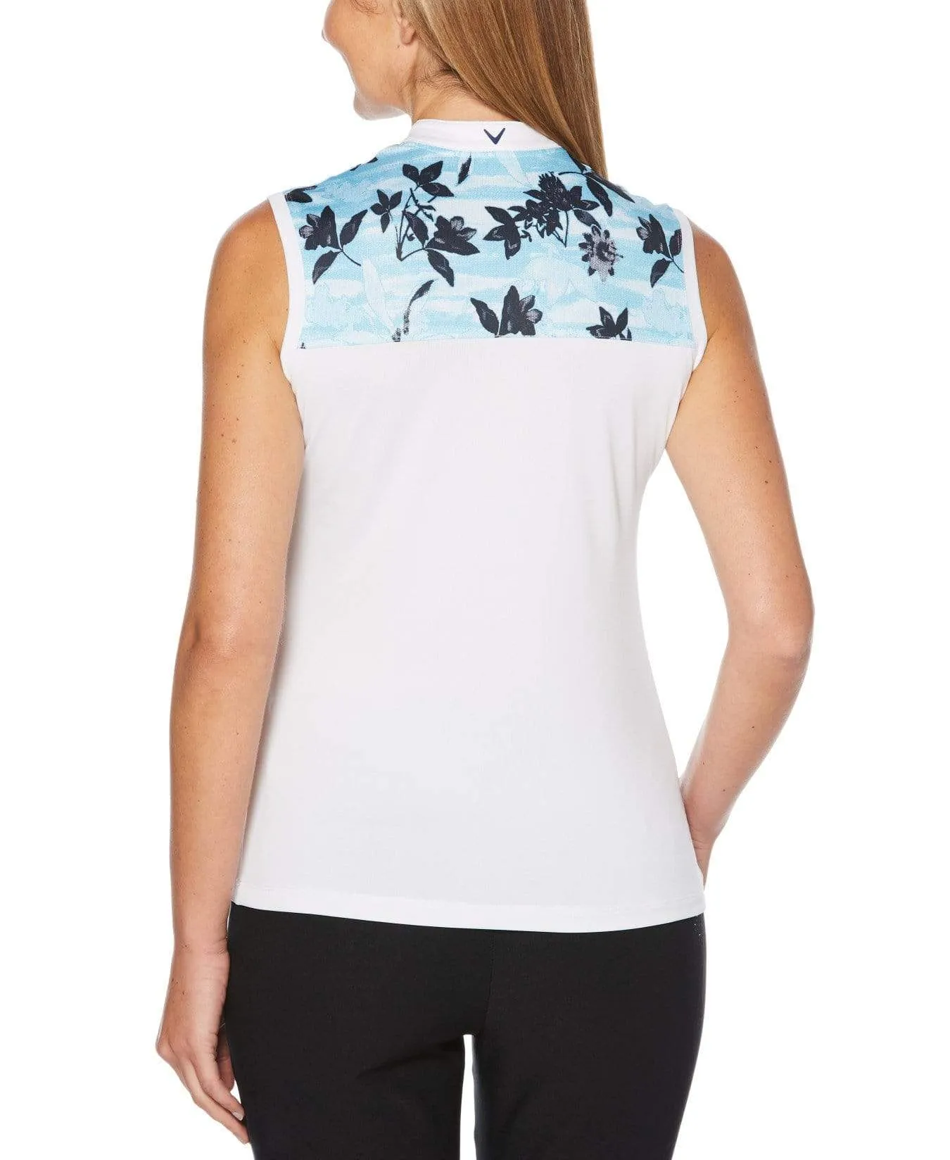 Womens Sleeveless Block Floral Print Polo